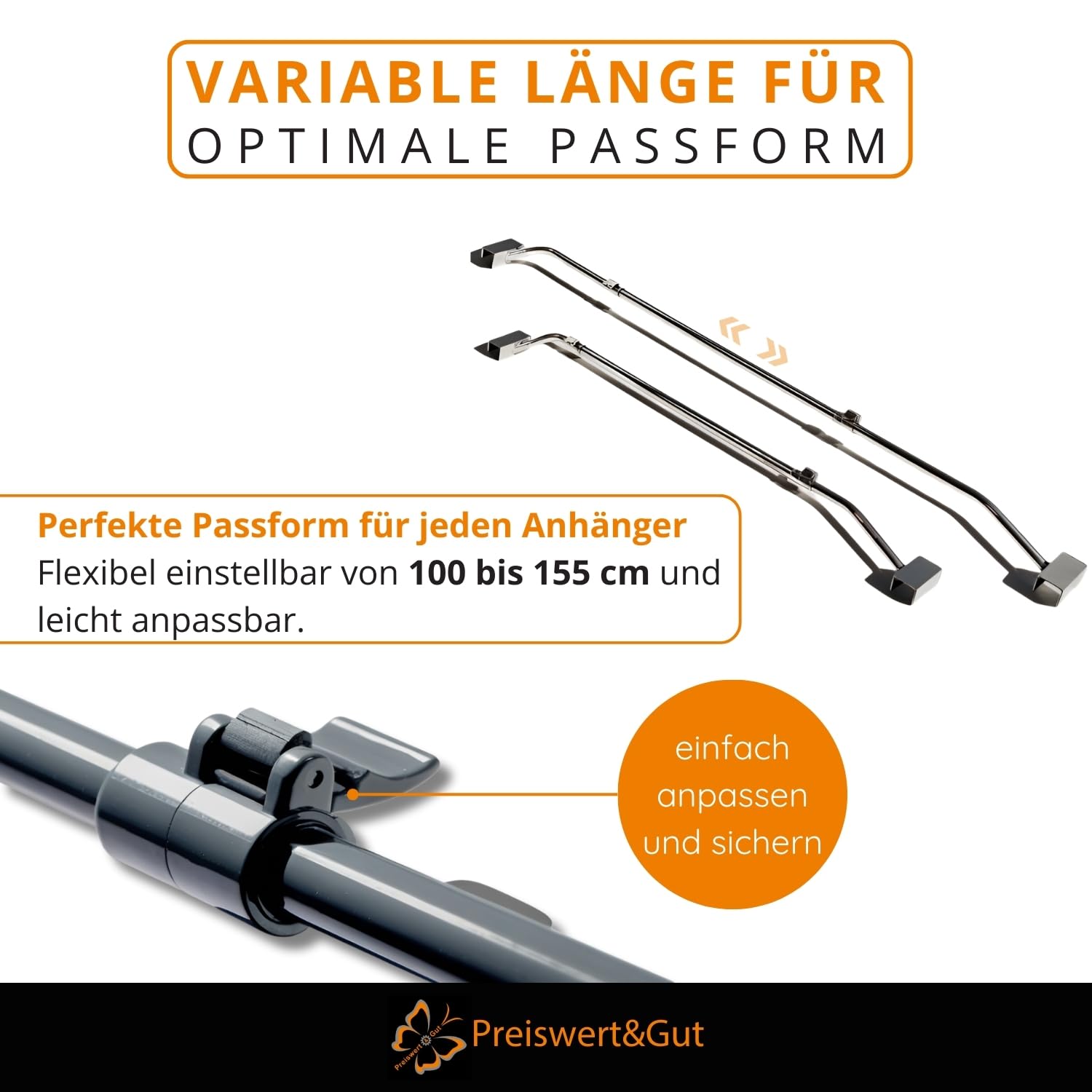 Preiswert&Gut Anhänger Planenbügel 2er Set verstellbar 100–155 cm
