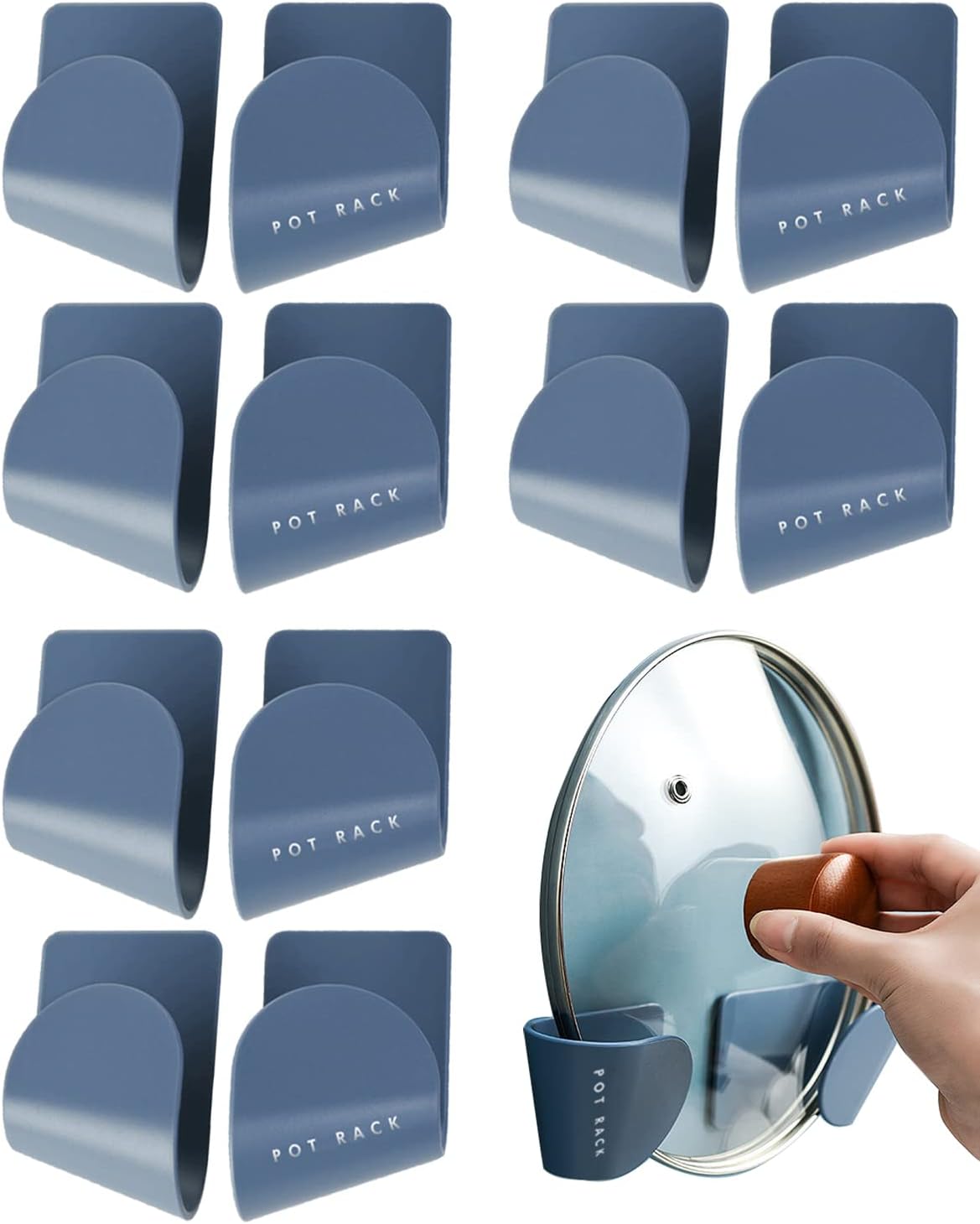 Pot Lid Organizer, 6 Pairs Adjustable Wall Mount & Cabinet Door Holders