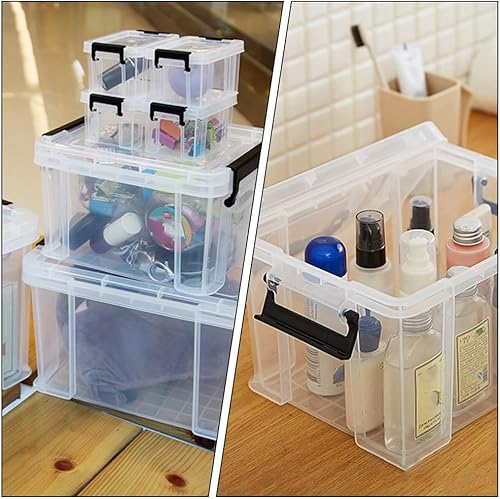 Miniatura 8 de Zerodeko 5 mini cajas de almacenamiento transparentes con asa para la oficina en casa y la organización del dormitorio, mini contenedor de