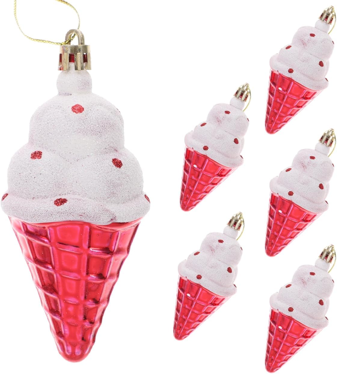 Amosfun 6Pcs Christmas Tree Ornaments Ice Cream Charms Christmas New Year Ice Cream Dessert Party Decoration