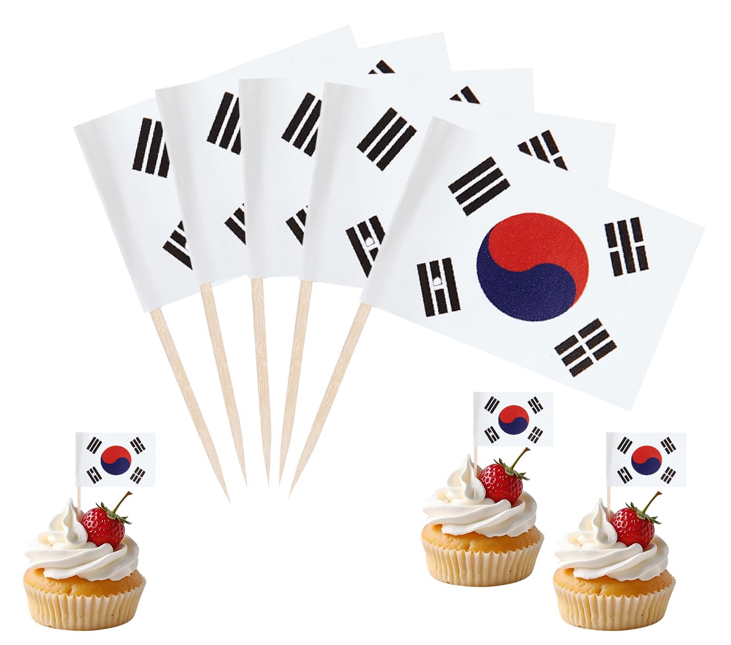 JBSJBS Korea Flag Korea Cupcake Topper Flags Banner Mini Small Korean Toothpick Stick Flags Cake Party Festival Theme Decorations(100Pcs) — image 1