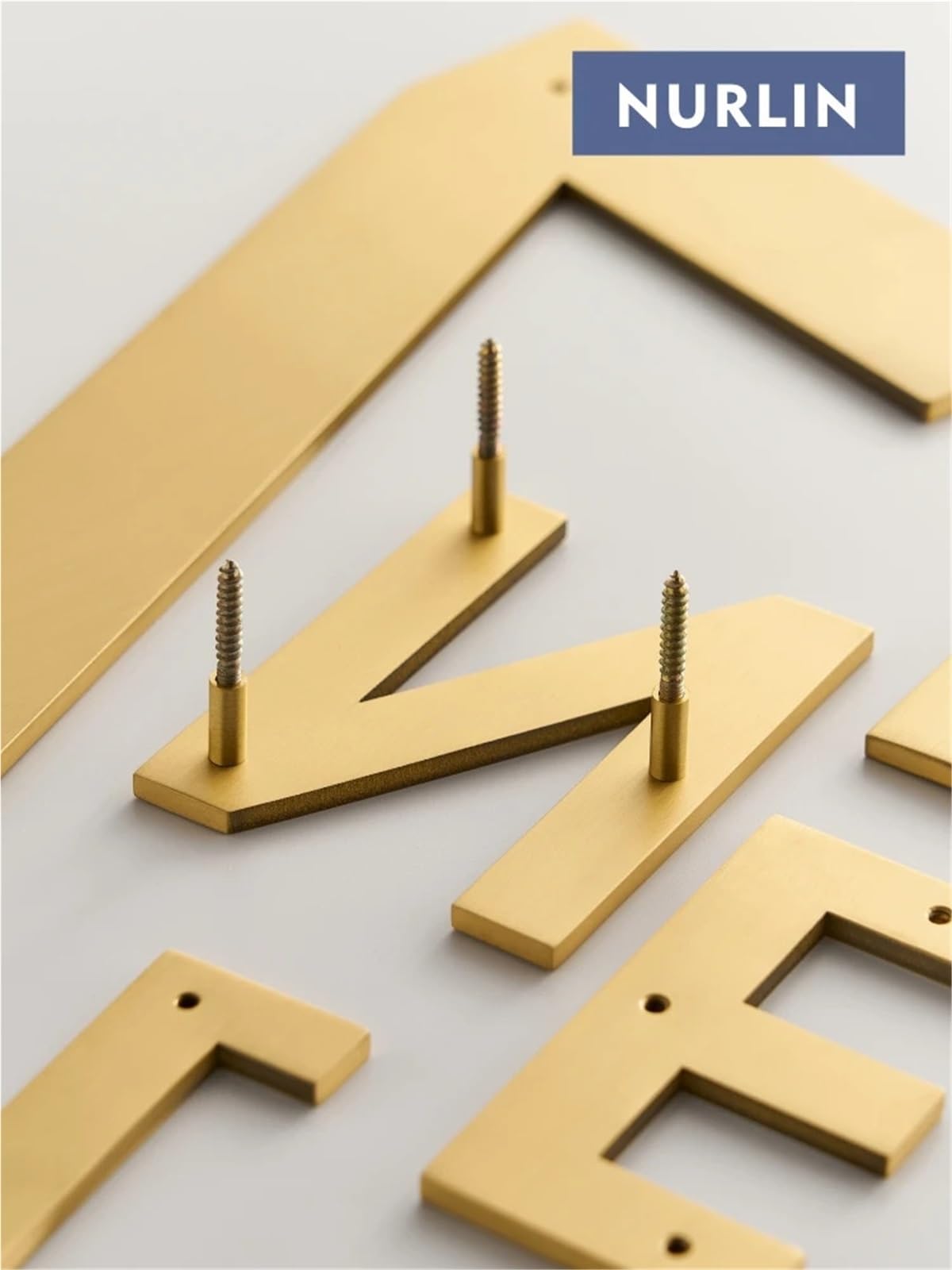 Numeros Adhesivos Números de dirección lujo latón Nurlin, letras mayúsculas y minúsculas, diseño moderno, artesanía primera calidad(R,152mm 6inch)