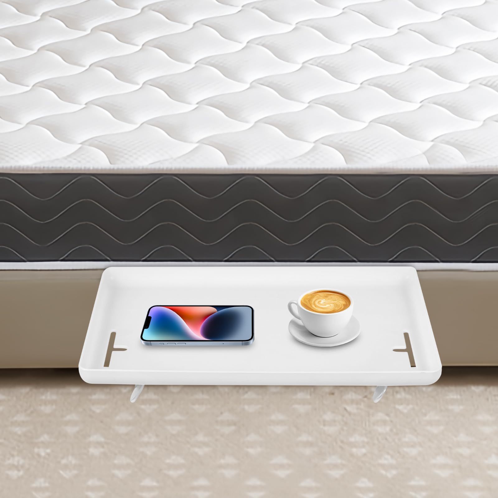 Nachttisch Regal,Nachttischregal für Bett, Aufsteckbare Bettablage mit Kabelschlitz, Nachttischregal,Clip-On-Nachttisch,Tablett-Organizer,College-Wohnheim (Weiß)