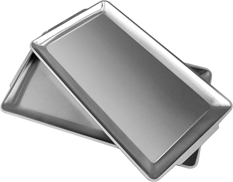 2 Pcs 304 Stainless Steel Serving Platters, 14.2" Rectangle Dinner Plates, Vanity Organizer Tray for Camping, BBQ, Party, Buffet, Appetizer, Bathroom Supplies Brushed Nickel
