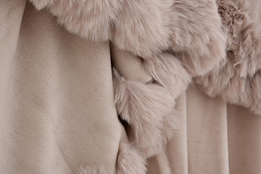 Scialle Cerimonia,Poncho Invernali da Donna in Maglia, Collo in Pelliccia Sintetica Color Cammello, Cardigan in Maglia con Apertura Frontale, Mantello Oversize, Sciarpa Calda, Coperta Avvol