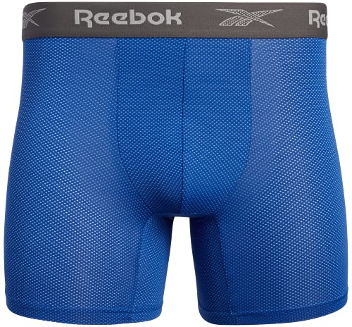 Reebok Men's Underwear - Performance Boxer Briefs with Fly Pouch (4 Pack), Size Large, BlackBlueGreyPrint4