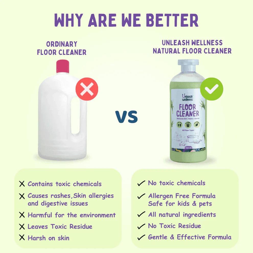 Unleash Wellness Natural Floor Cleaner | Kids & Pet-Friendly | No Chemicals & Preservatives | Suitable for All Floor Types | Natural Ingredients | 1000 ml 1