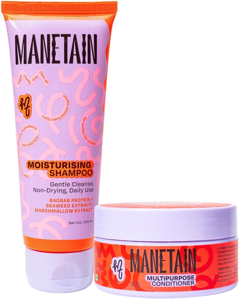 MANETAIN Beginner Basic Bundle | Moisturising Shampoo 100ml & Multipurpose Conditioner 100gm | Protein/Moisture Balanced for Curly, Wavy & Frizzy Hair | Frizz Control, Hydrating, Strengthening, Curl
