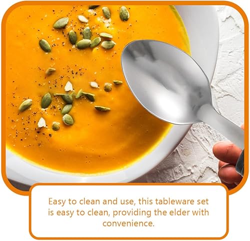 Miniatura 4 de Utensilios adaptables de fácil agarre, juego de 6 piezas con peso para temblores de manos, ancianos, tenedor de acero inoxidable, cuchillo, cuchara