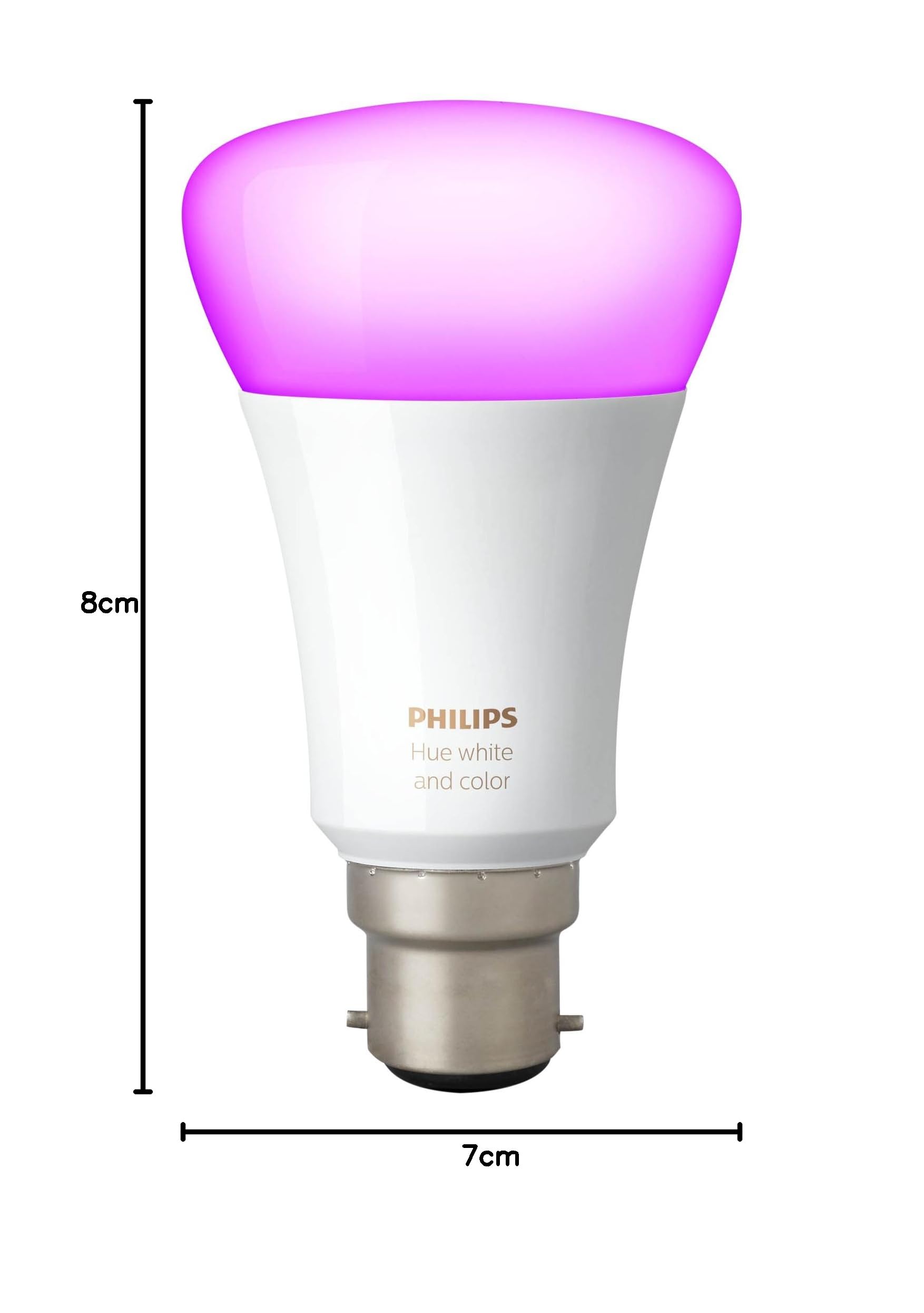 Philips Hue Bombilla LED B22, 10 W (potencia equivalente 60W), 220 V-240 V, Ángulo de haz -160° + - 20°, luz blanca y de color