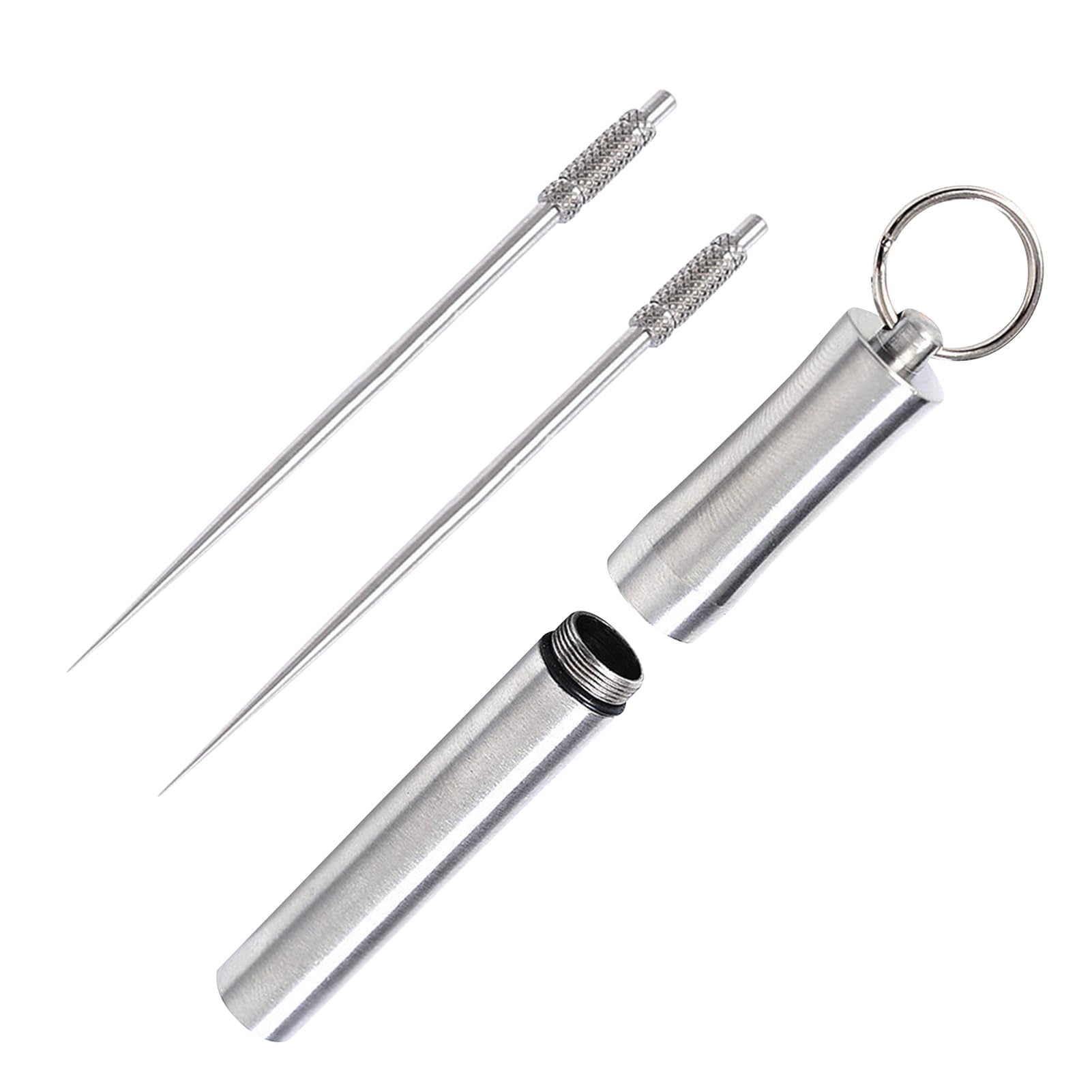 2pcs Metal Toothpick with 1pc Toothpick Holder, Titanium Toothpick Cleaning Tooth Hook Scraper,Reusable Toothpick with Keychain and Storage Box, Toothpick in Case for Outdoor Activities and Travel
