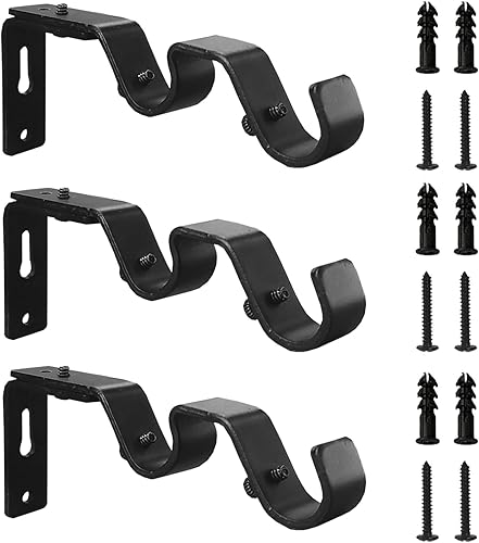 Soporte de barra de cortina doble resistente, 3 soportes ajustables para barras de 34 y 58 pulgadas (negro)