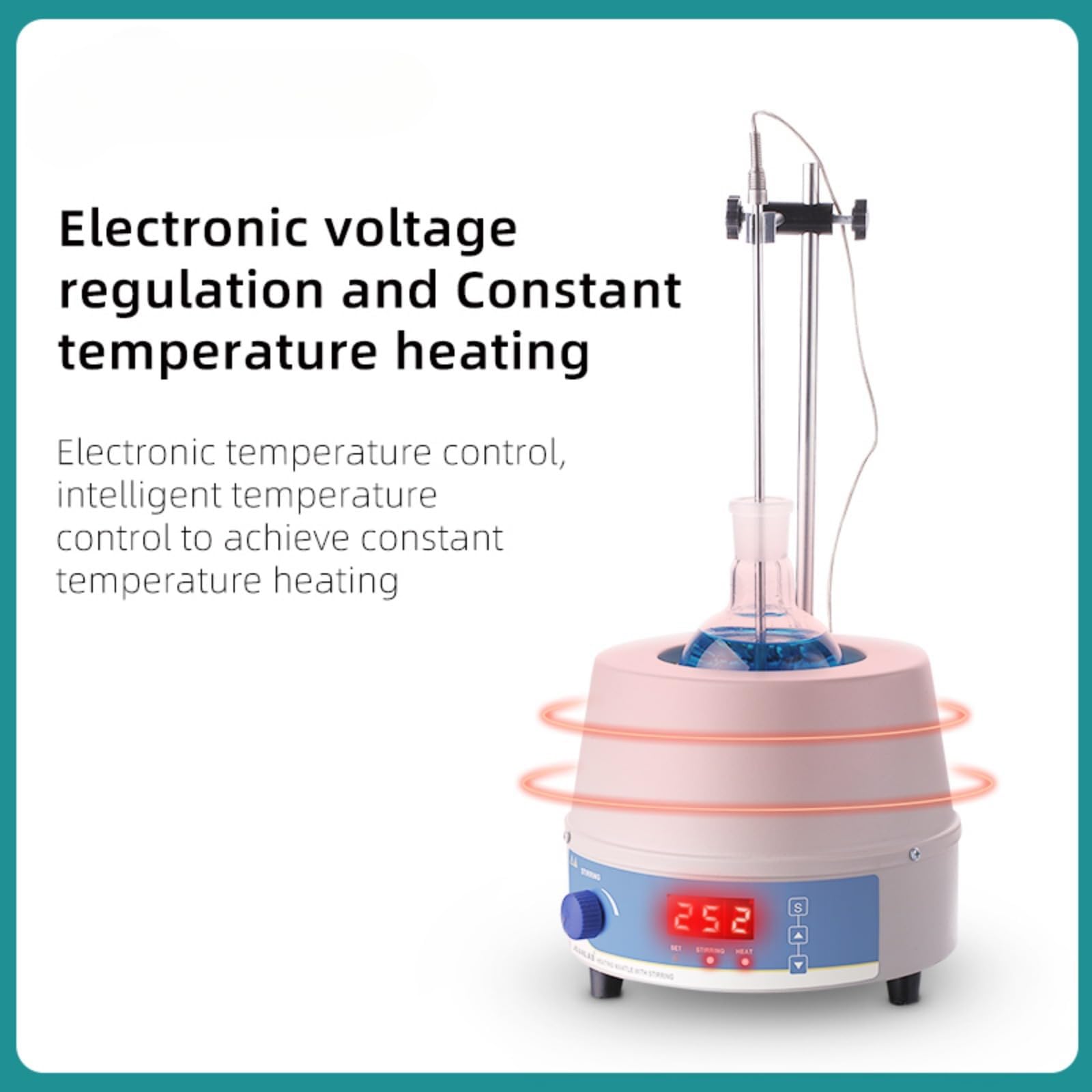 Manto calefactor eléctrico con pantalla digital, temperatura máxima de 380 °C, agitador magnético, para uso en laboratorio de 250-2000 ml