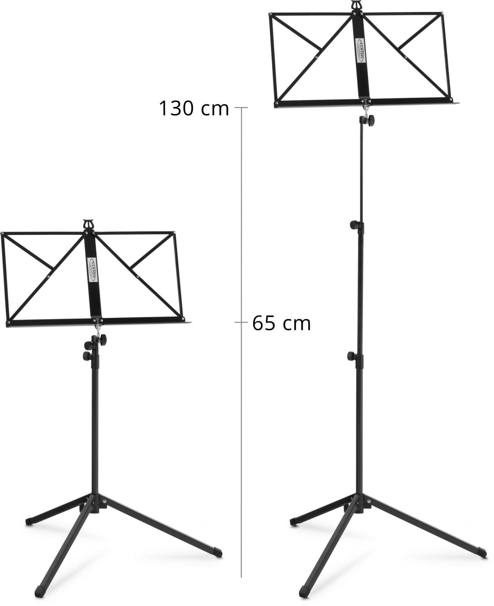 Classic Cantabile Notenständer Medium 10x Set - mittelschwere Ausführung - robuste Klemmschrauben - mit Haltebügel an der Auflageflächen - rutschfeste Gummifüße - Aufstellhöhe: 65-130 cm - Schwarz