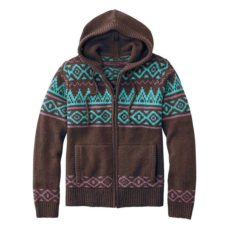 bifanxi Men's Hooded Knitted Cardigan Sweater with Long Sleeves Loose Fit for Spring and Autumn | Green Brown | L-picture-13