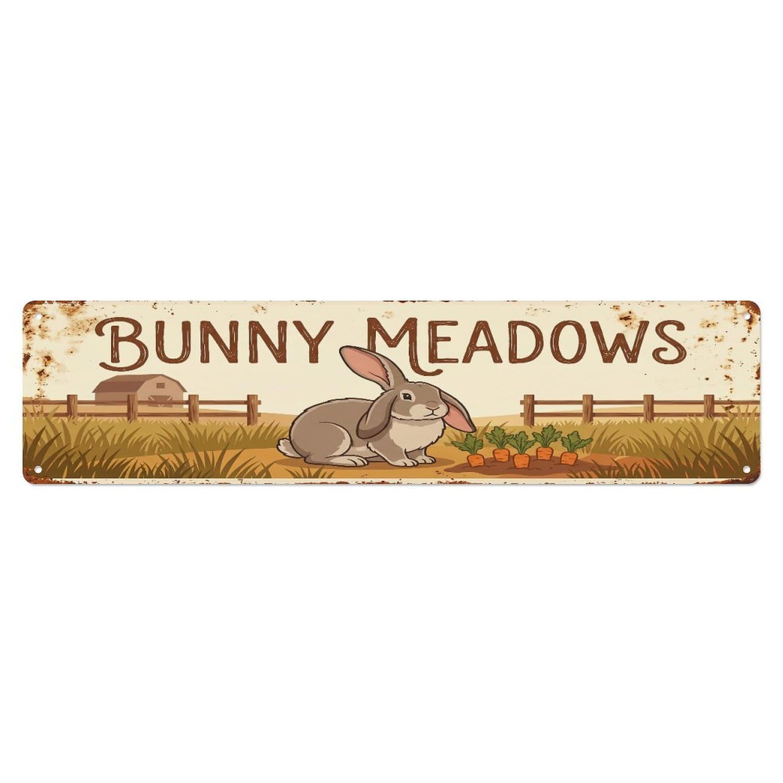 Metal Tin Sign Vintage Flemish Giant Rabbit Farm Scene BUNNY MEADOWS