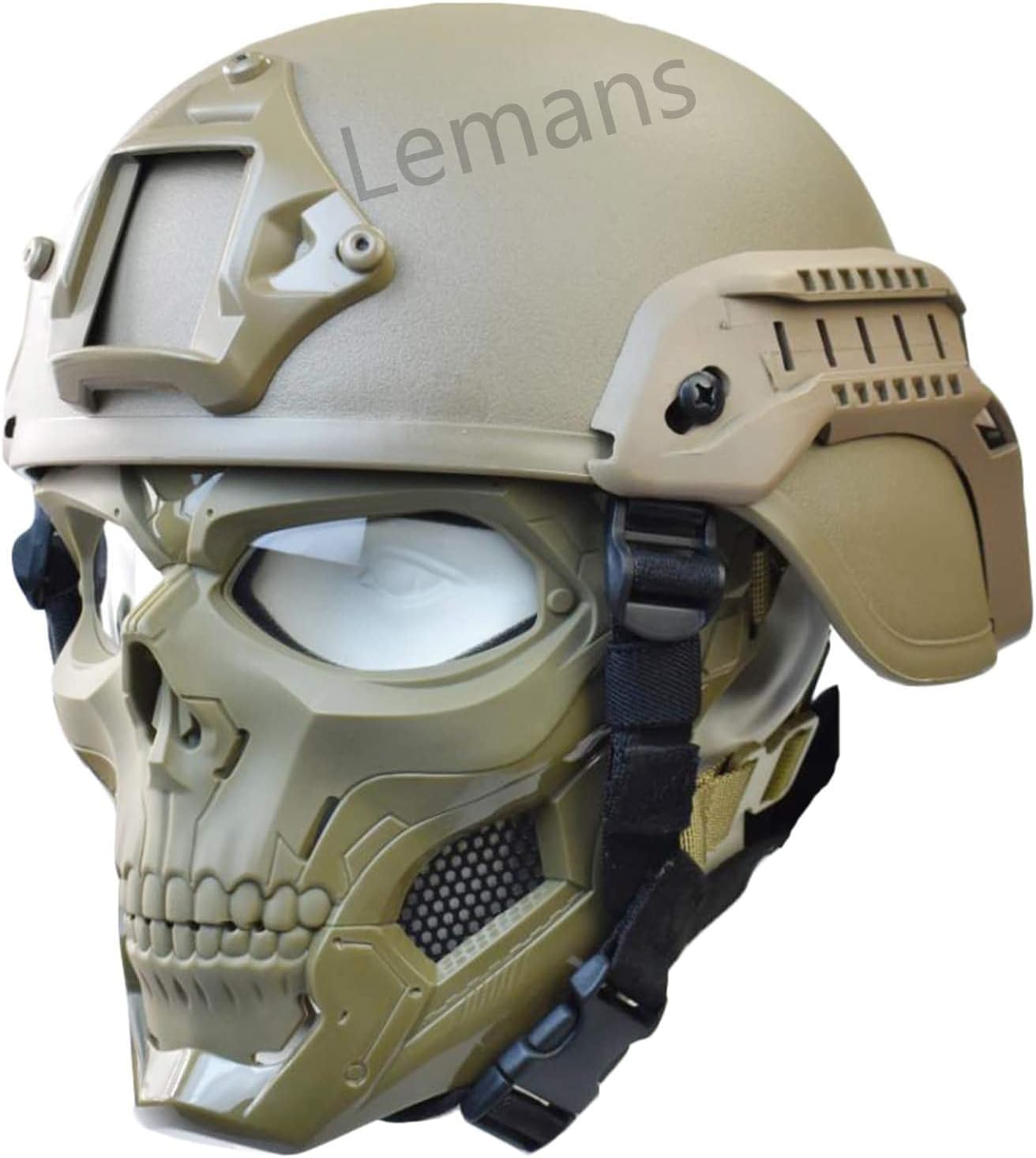 Tactical PJ Helmet and Airsoft Skull Full Face Protective Mask, Dual Mode Wear Design for Airsoft Paintball CS Game