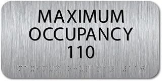 ALPHA DOG ADA SIGNS Custom Maximum Occupancy Sign, 4"x8" ADA Compliant Room Capacity Signage, Braille Tactile Text, Indoor Outdoor Business Wall Plaque, Easy Install, Made in USA (Brushed Stainless)