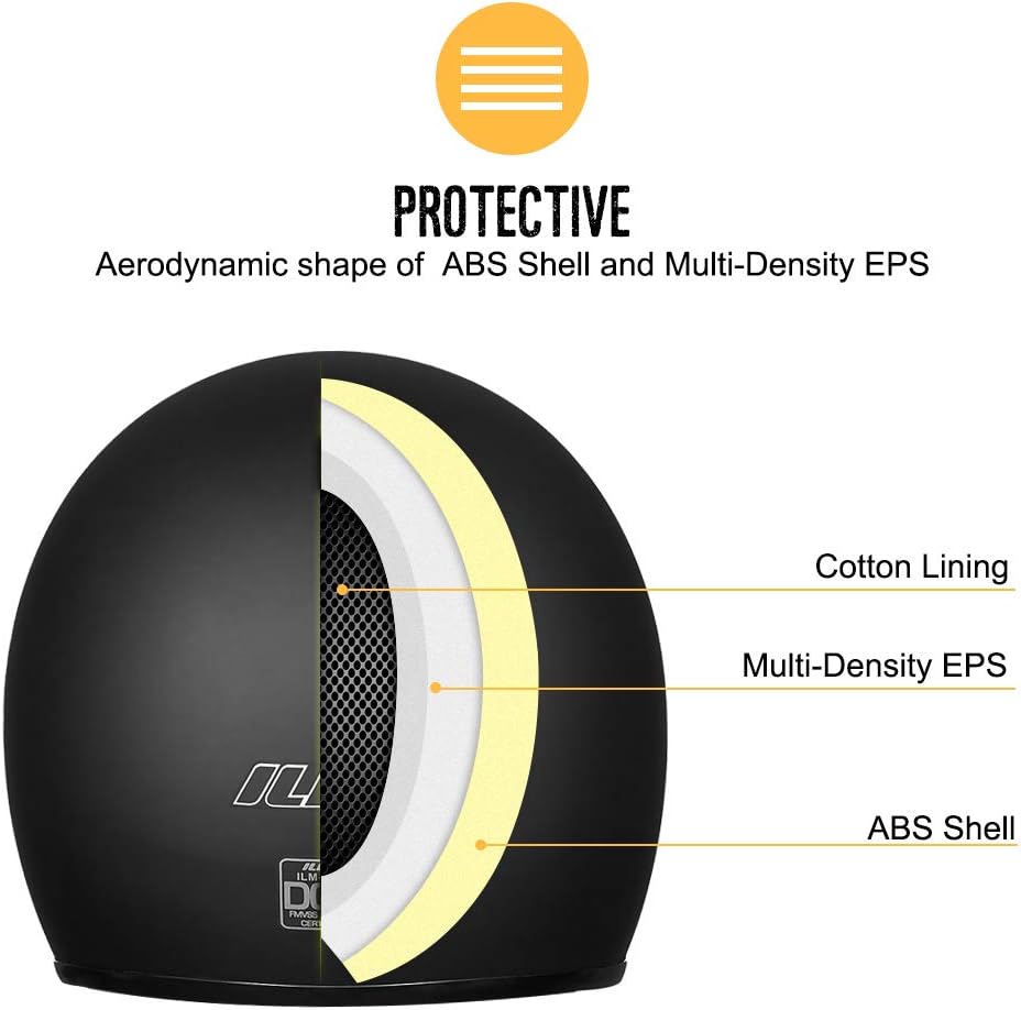 ILM 3/4 Open Face Motorcycle Helmets, Retro Vintage Moped Helmet for Men Women, Scooter ATV Cruiser Bobber Helmet, DOT Approved Model-207 (Matte Black, L)