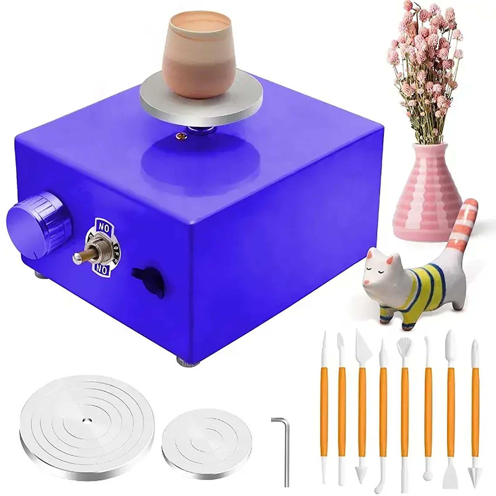 ERICAT Poterie Électrique en Céramique, Roue De Poterie en Céramique avec 3 Plateaux Tournants (4,5 Cm/6,5 Cm/10 Cm), Vitesse De Plateau Tournant Réglable Et Plateau Amovible, pour Atelier De Poterie