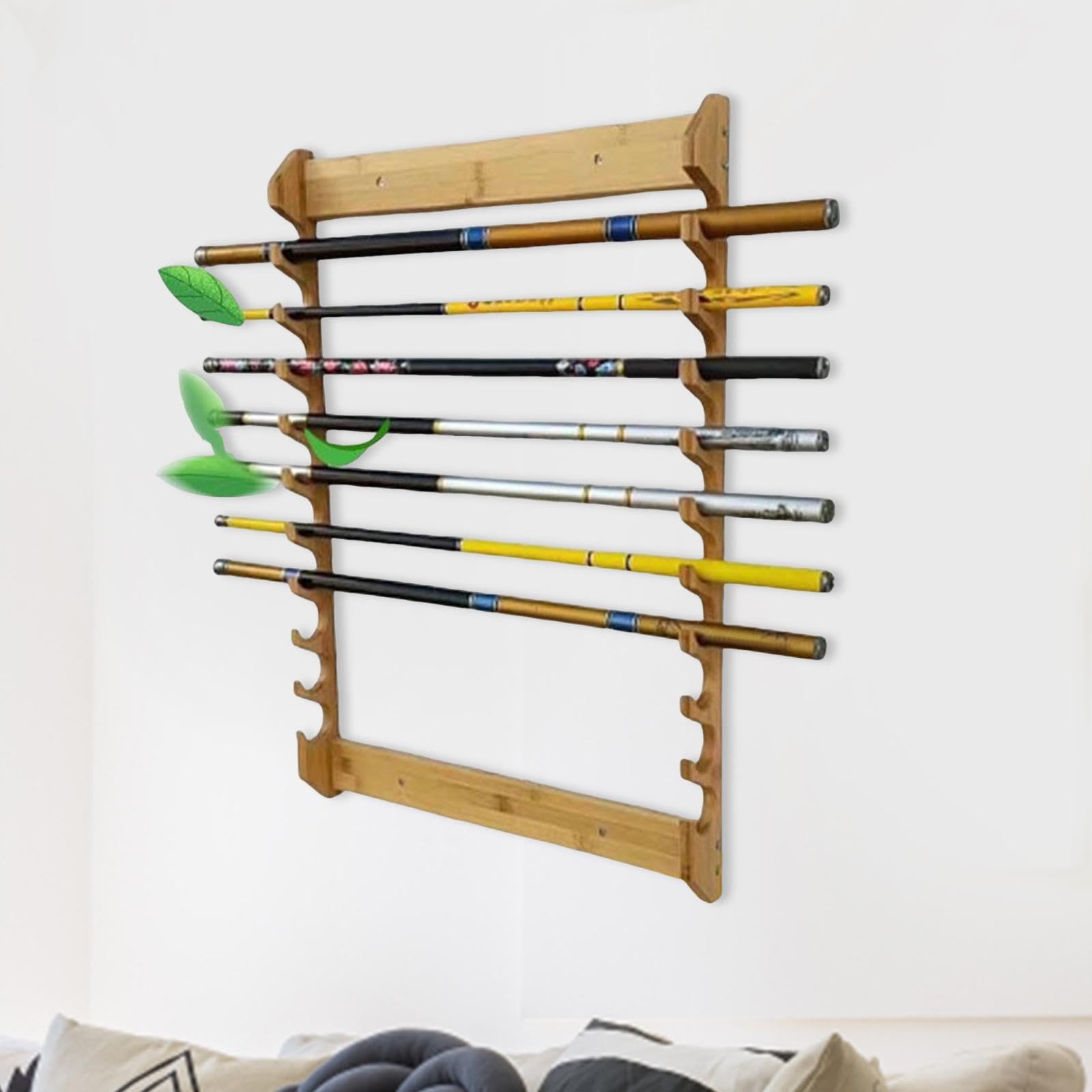 Porta Canne da Pesca, Organizer Multistrato in Legno, Supporto per Canne da Pesca, Espositore per Stecche da Biliardo, Ideale per Casa, Regal