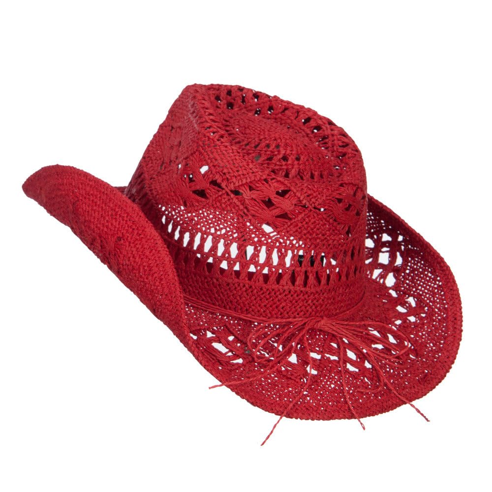 Solid Color Straw Cowboy Hat - Red OSFM