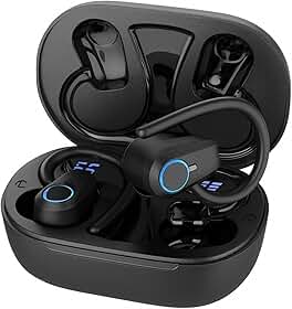 Fone de Ouvido, Bluetooth 5.4, IPX4 à Prova D'Água, Com Microfone Embutido. Design Esportivo e Ergonômico, Ideal Para Corridas, Atividades Físicas, Compatível com IPhone e Android, Anti Ruído (Preto)