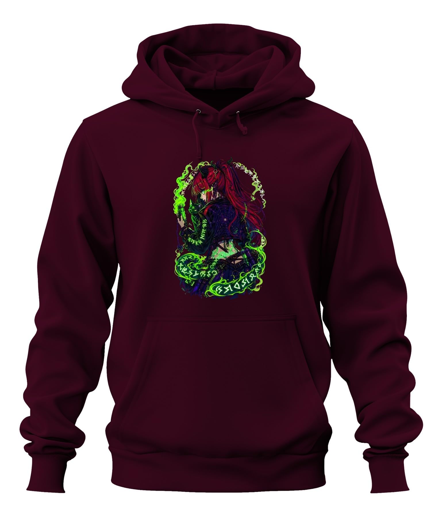 Anime dziewczęca demonin czarownica Japonia Y2K bluza z kapturem | Manga Otaku Succubus Witchcraft Pajęczyna Świecąca Cyberpunk Fantasy Okult Dark Art Alternative Cosplay