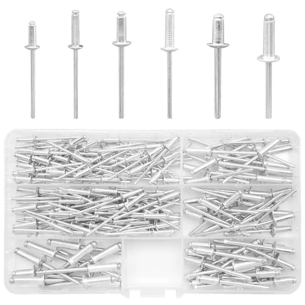 CEEYSEE 190 Pcs Pop Blind Rivets Set (3.2/4/5mm) Aluminum Blind Rivets (8/10/12/14/16) for Racks, Trailers, Ships, Storage Box,Furniture(Silver/UYLD)
