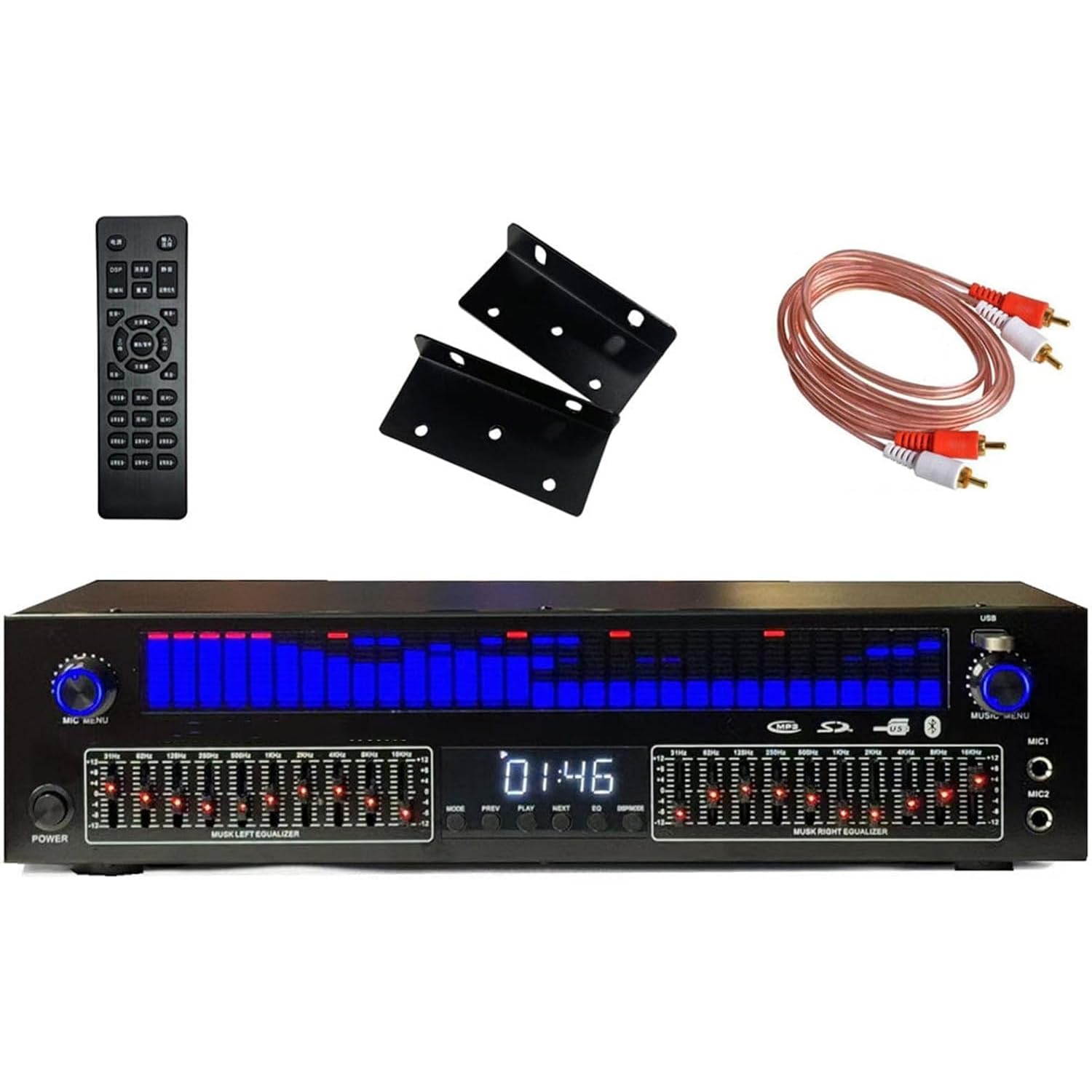 HiJiuAn Digital Equalizer, 31-Band Stereo Graphic EQ, with LED Music Spectrum Analyzer, 12 Rhythm Patterns, Digital Audio Decoder, Noise Reduction for Home Theater and Recording