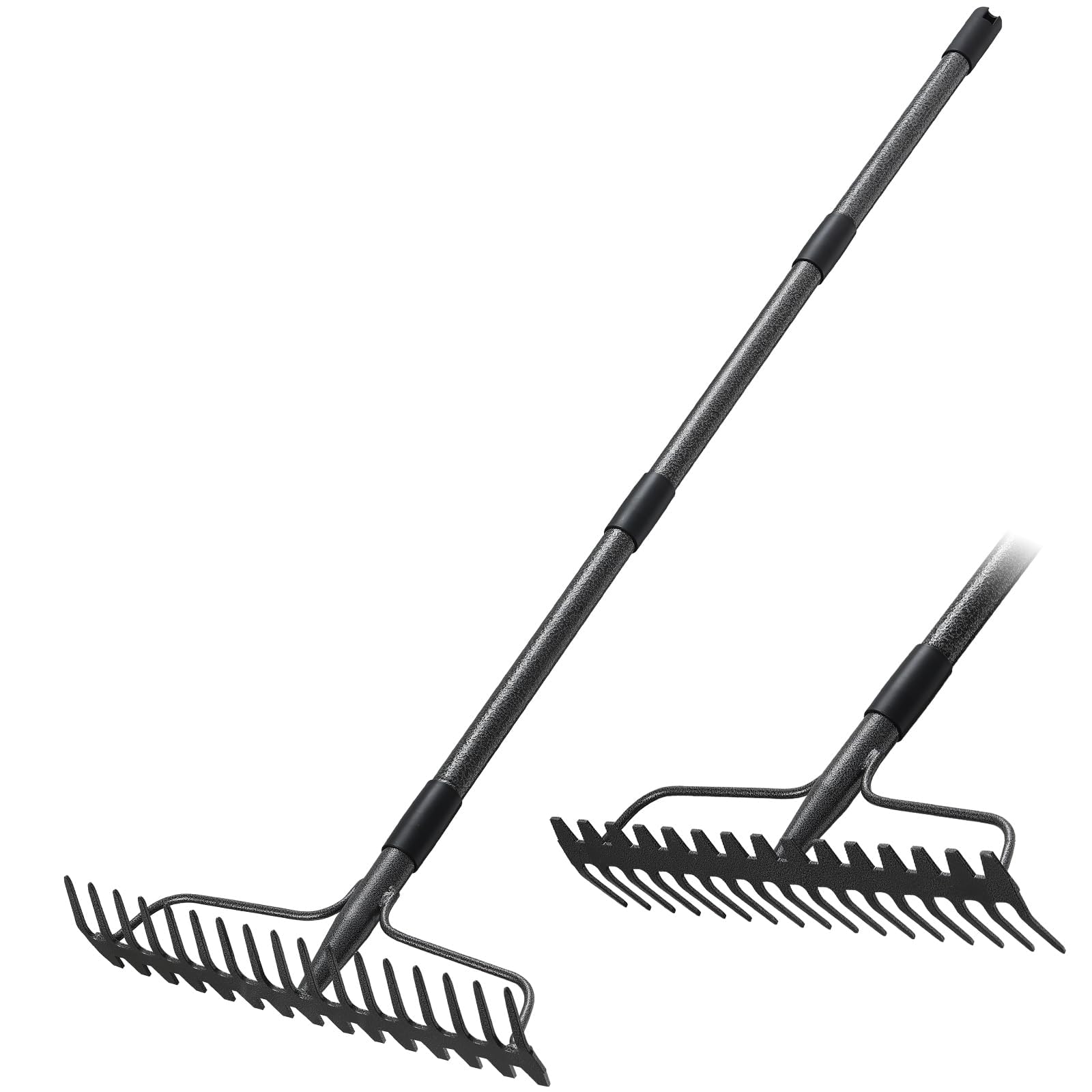 Rastrello robusto per giardino, giardino: rastrello da 190 cm con 17 pinze, allentando il livellamento del terreno e le foglie d'erba