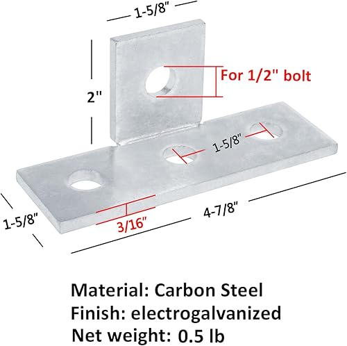 Miniatura 2 de heneng 4 camisetas dobladas en forma de T de 4 agujeros para canal de puntal de 1-58 pulgadas, conector de ajuste de 90 grados, 316 pulgadas de