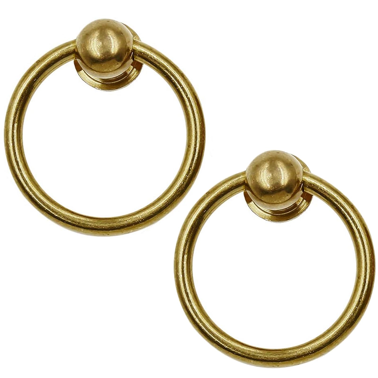 LC LICTOP Antique Brass Pulls Ring 2Pcs, 1.97 Inch Drawer Handles, Drop Ring Pulls Vintage Solid Brass Kitchen Cabinet Hardware for Cupboard Dresser Drawers Wardrobe Furniture