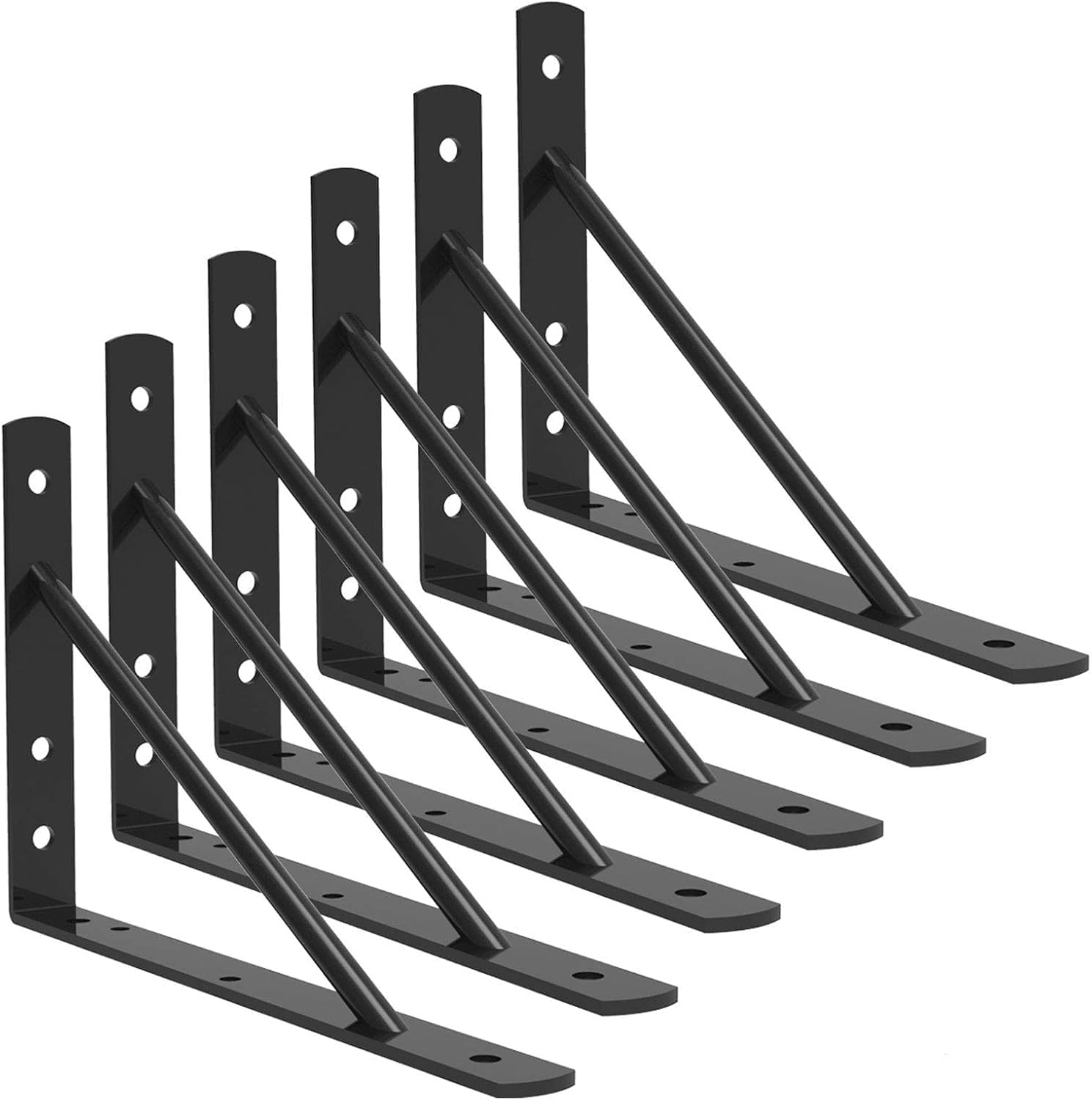 Heavy-Duty Matte Black Metal Shelf Brackets Wall-Mounted Triangle Supports for Wooden & Floating Shelves Home Kitchen Office Storage (12in-6Pack)-image-20