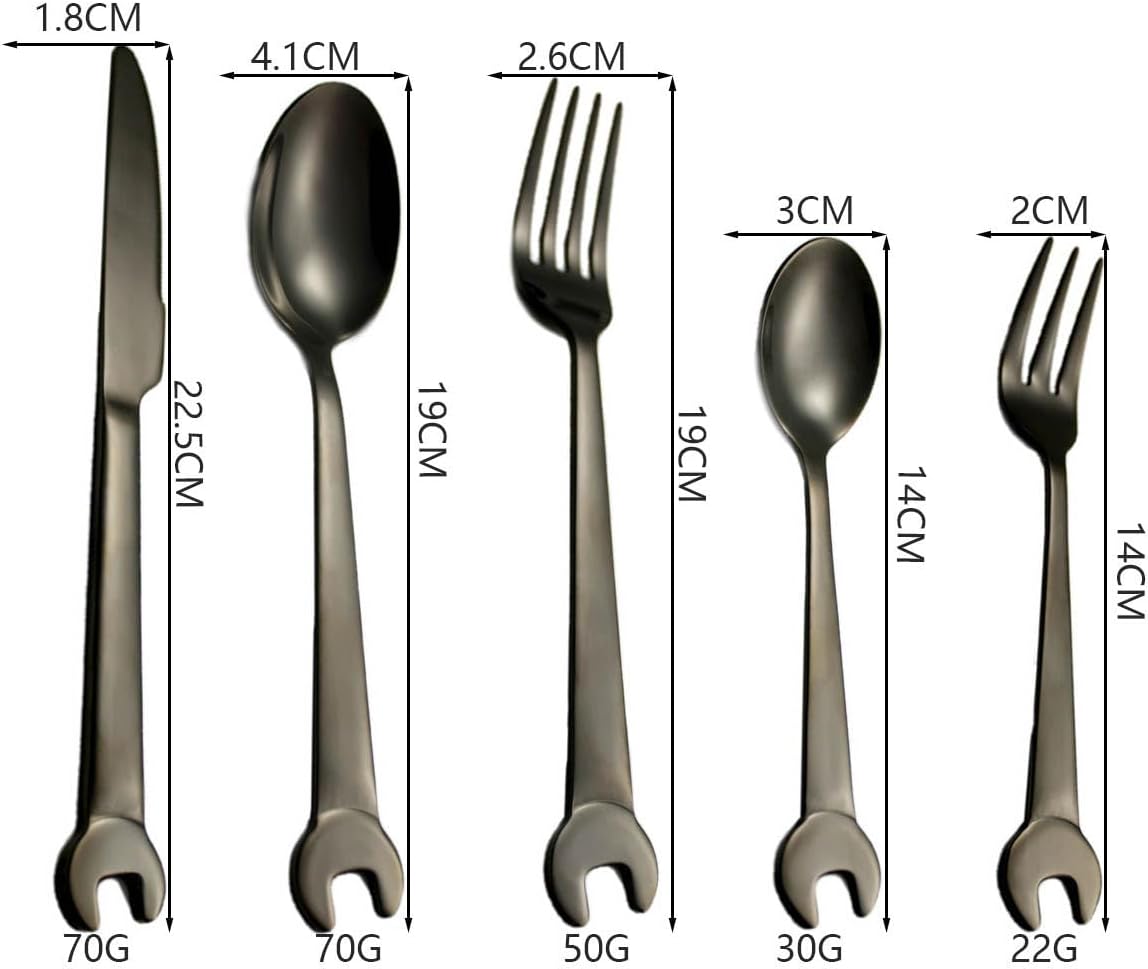 JUSTSHOT 50-Piece Black Flatware Set for 10,Unique 1810 Stainless Steel Creative Wrench Handle Silverware Set,Black Forks and Spoons Novelty Cutlery Set,Mirror Polished,Dishwasher Safe