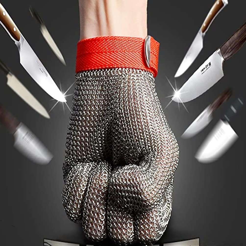 CukUJH Cut Resistant Gloves Metal Cut Resistant Gloves Level 9 Protection Safety Work Gloves Kitchen Gloves With Adjustable Closure(Large)