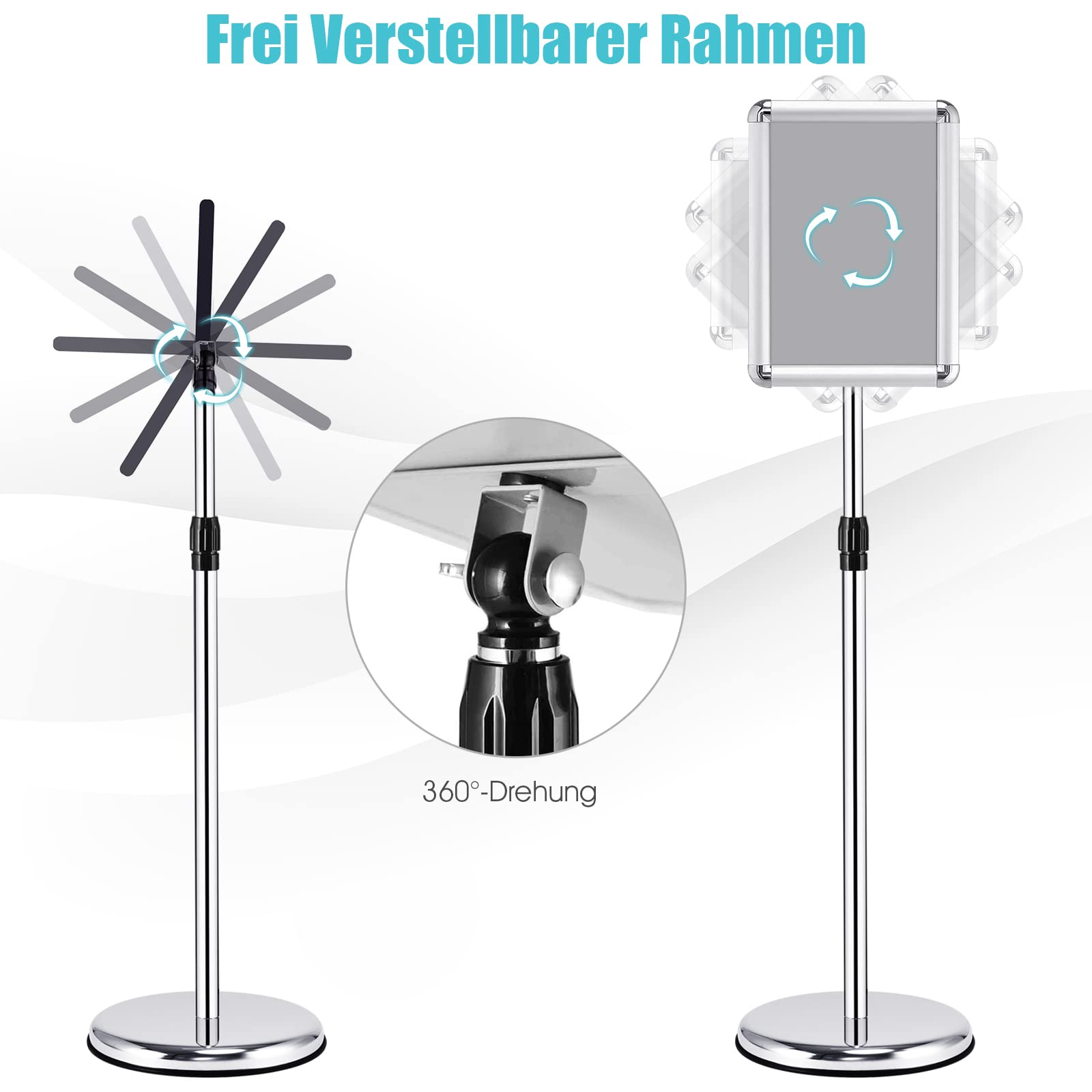 COSTWAY Infoständer A4 höhenverstellbar, 2er Set Informationsständer, Plakatständer drehbar und schwenkbar, Kundenstopper Präsentationsständer Werbeständer (Silber)