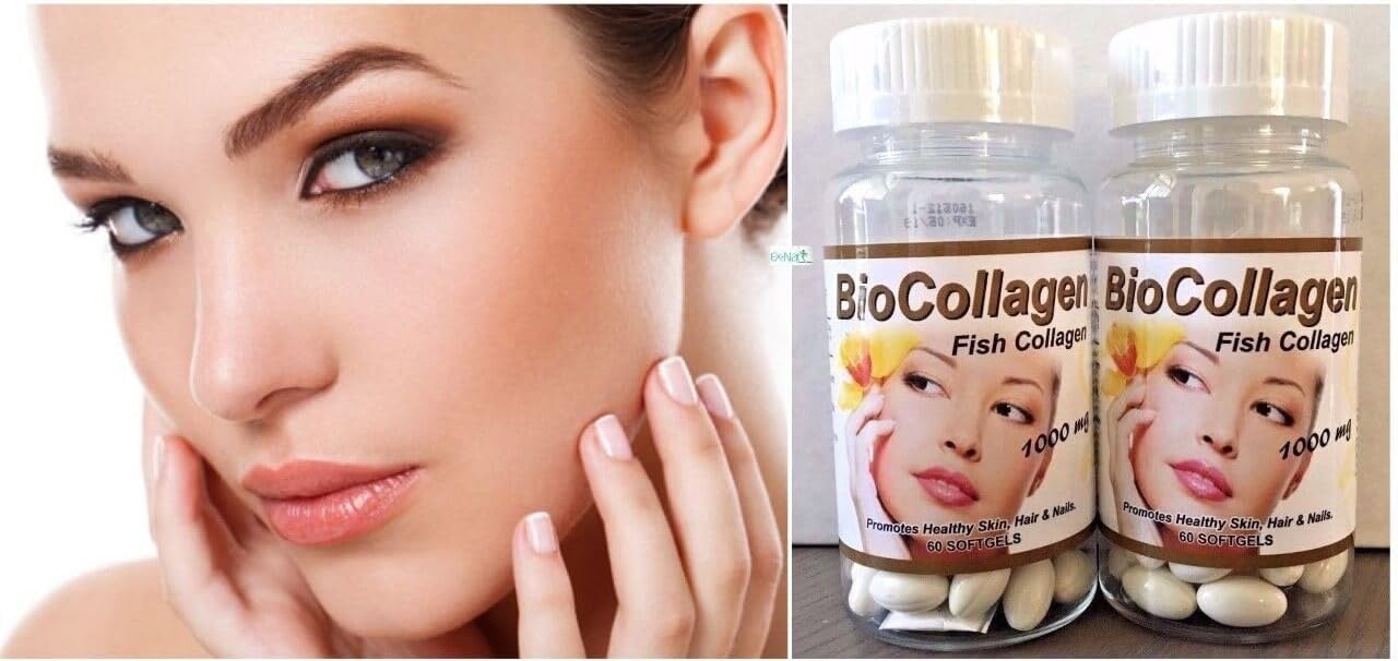 Set Bio Collagen Hydrolyzed Collagen softgels (1000 mg) & BioCollagen with Elastin Antioxidant Cream 2 oz (Promotes Healthy Skin Hair and Nails). Pack 2 Cream and Capsules