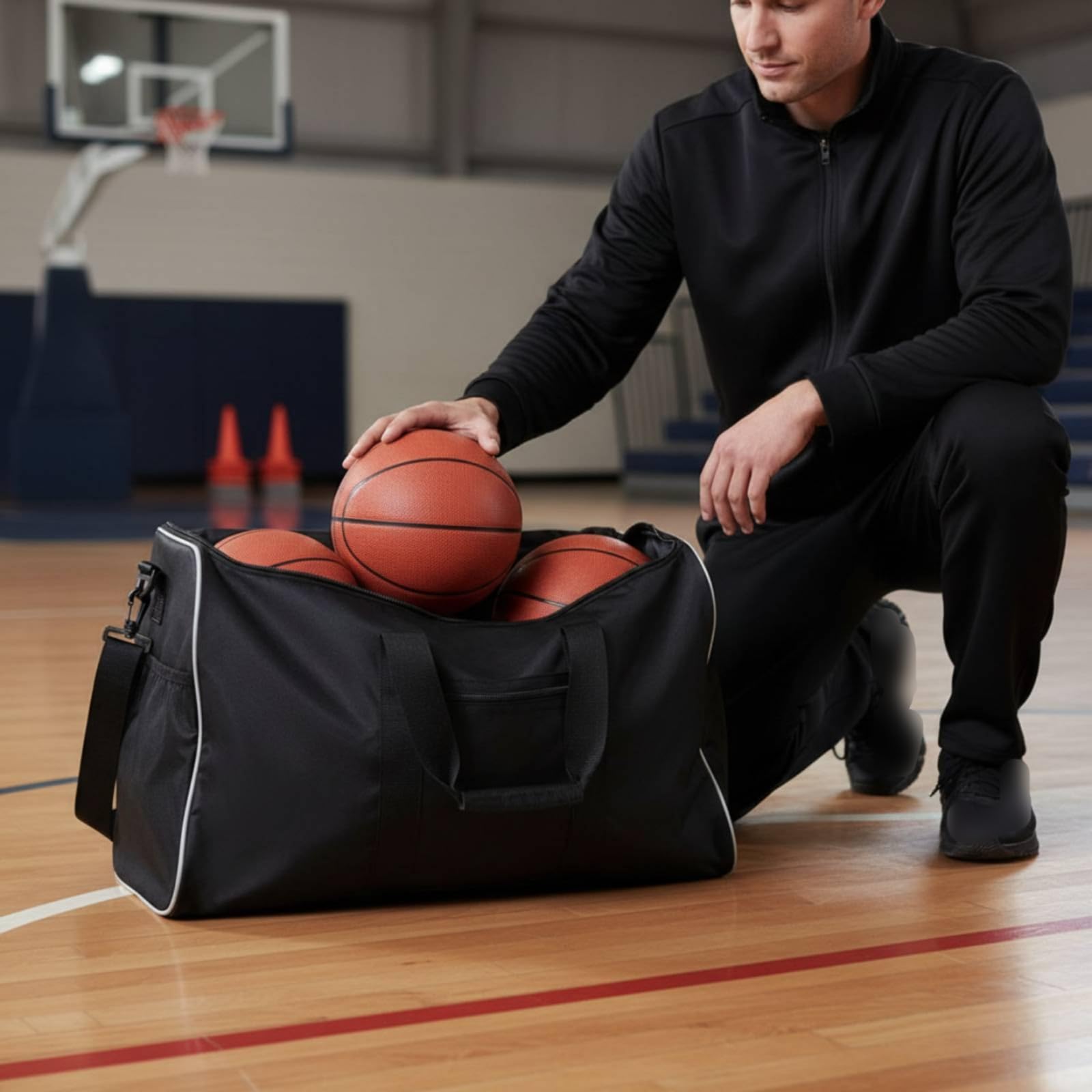 Milageto Borsa Porta Palloni da Basket Grande Capacità Borsa Tracolla Basket Tasche Laterali in Rete Attrezzatura Sportiva per Allenamento, Sport