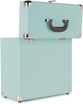 Audizio RC32 Vinyl Record Storage Case - Stylish LP Storage Case, Durable Record Case Holder with Soft Flannel Lining, Holds 30-35 Records, Sturdy Handle, Metal Latch & Hinge, Light Blue Finish