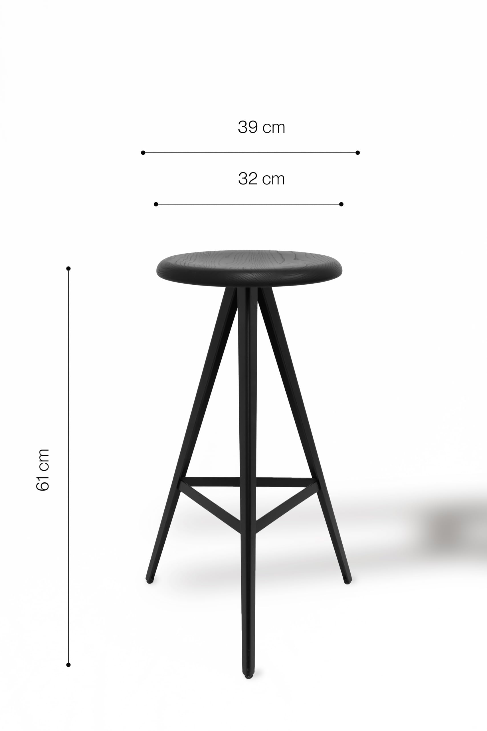 Trabaldo Sgabello KUKY B-61 - Designed and Made in Italy - Struttura in Metallo e Seduta in Legno Massello di Frassino - Certificato 100% FSC - A 61cm x L 39cm - Nero