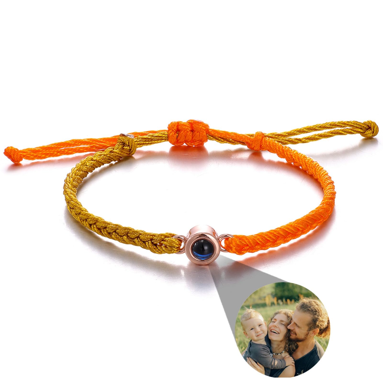 Bracciale Personalizzato Con Proiezione Foto - Corda Intrecciata Regolabile In Acciaio Inox