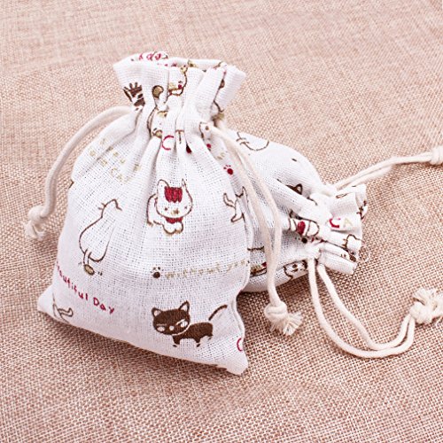 Amariver 24 Pcs Cute Cat Burlap Drawstring Bag Double Drawstring Linen Bags Reusable Linen Pouches, Perfect For Jewelry Pouch, Wedding Birthday Parties Favor, Gift/Candy Bags, Set Of 24 #TOP7