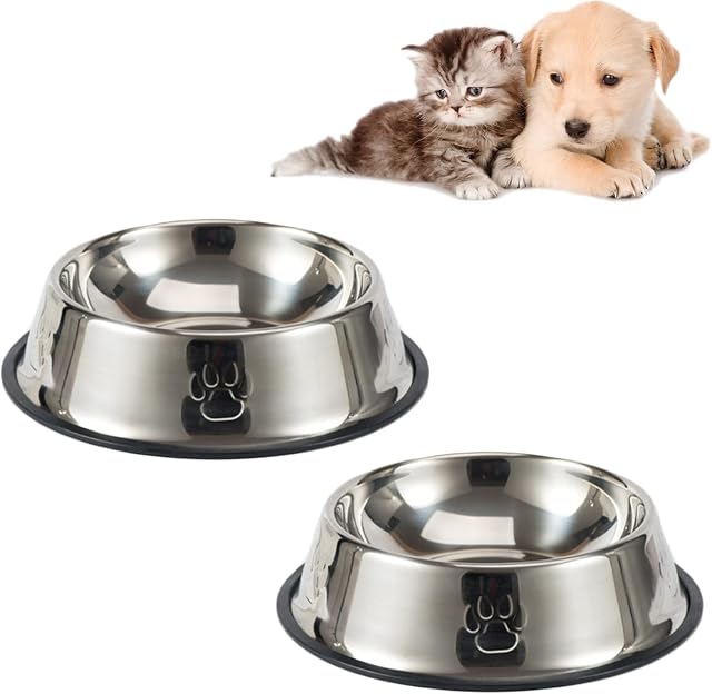 Dog Food Bowl & Dog Water Bowl,Metal Dog Bowl,Stainless Steel Dog Bowl,Non Slip Dog Bowls Pack of 2,Pet Bowl 350 ml/11.8oz Small Dog Bowl,Puppy Bowls for Drinking Water and Dog Feeding Bowls
