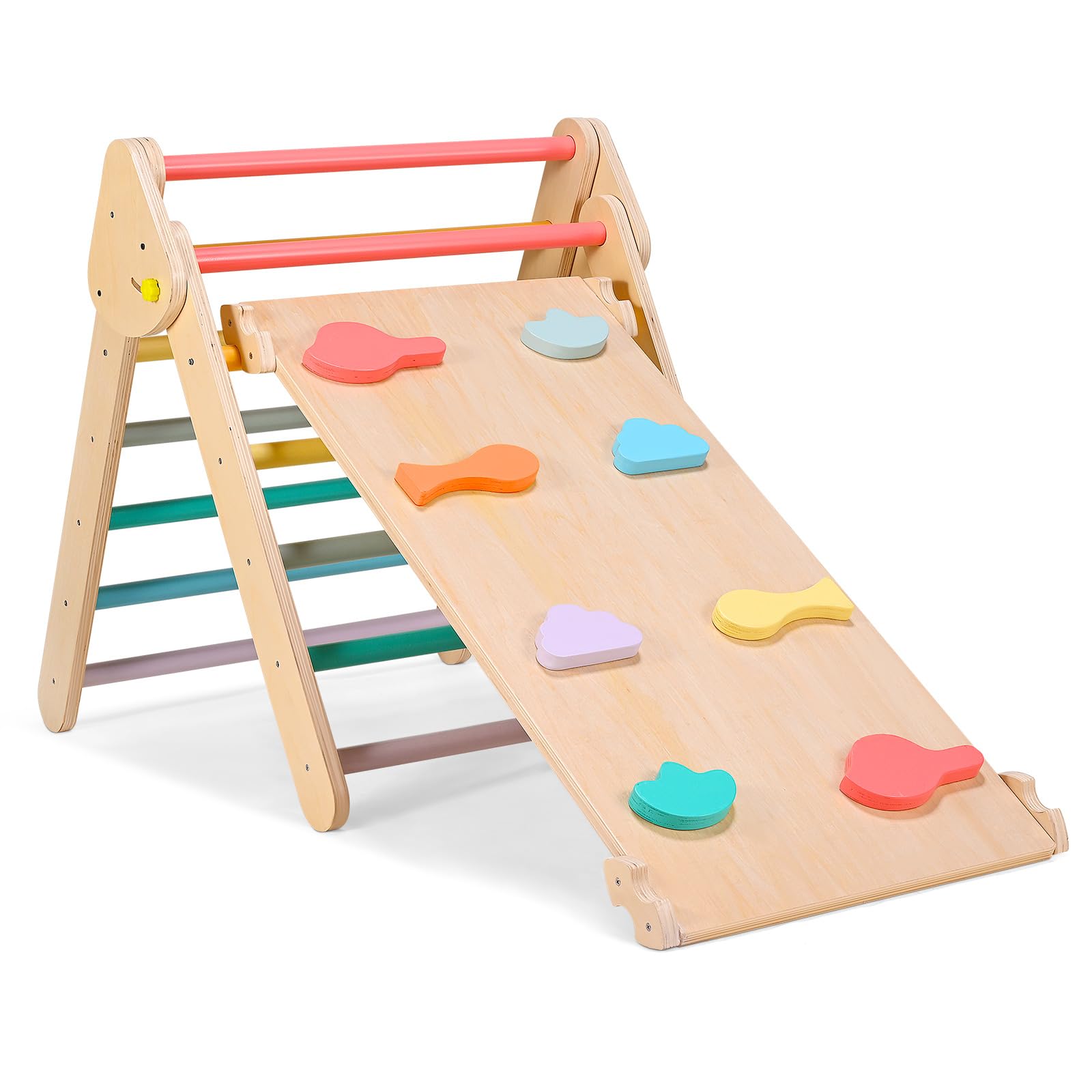 Escalera de Escalada Triangular Plegable, Swing de Madera, Juguete de Escalada Montessori, Carga 50kg para Interiores y Exteriores (2 en 1)