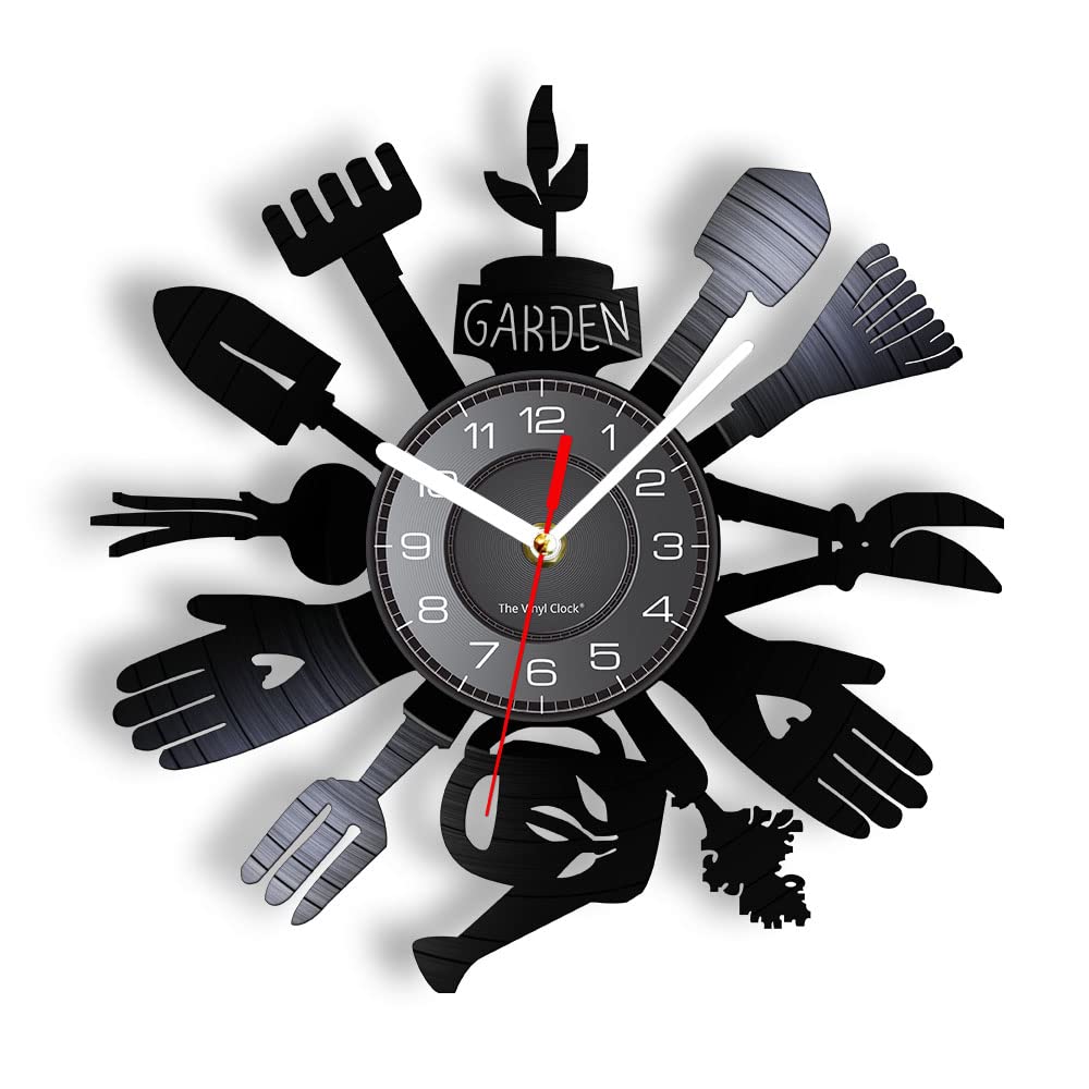Smotly Vinyl Wall Clock, Garden Tools, Wall Clock Gift for Garden Home Decor.