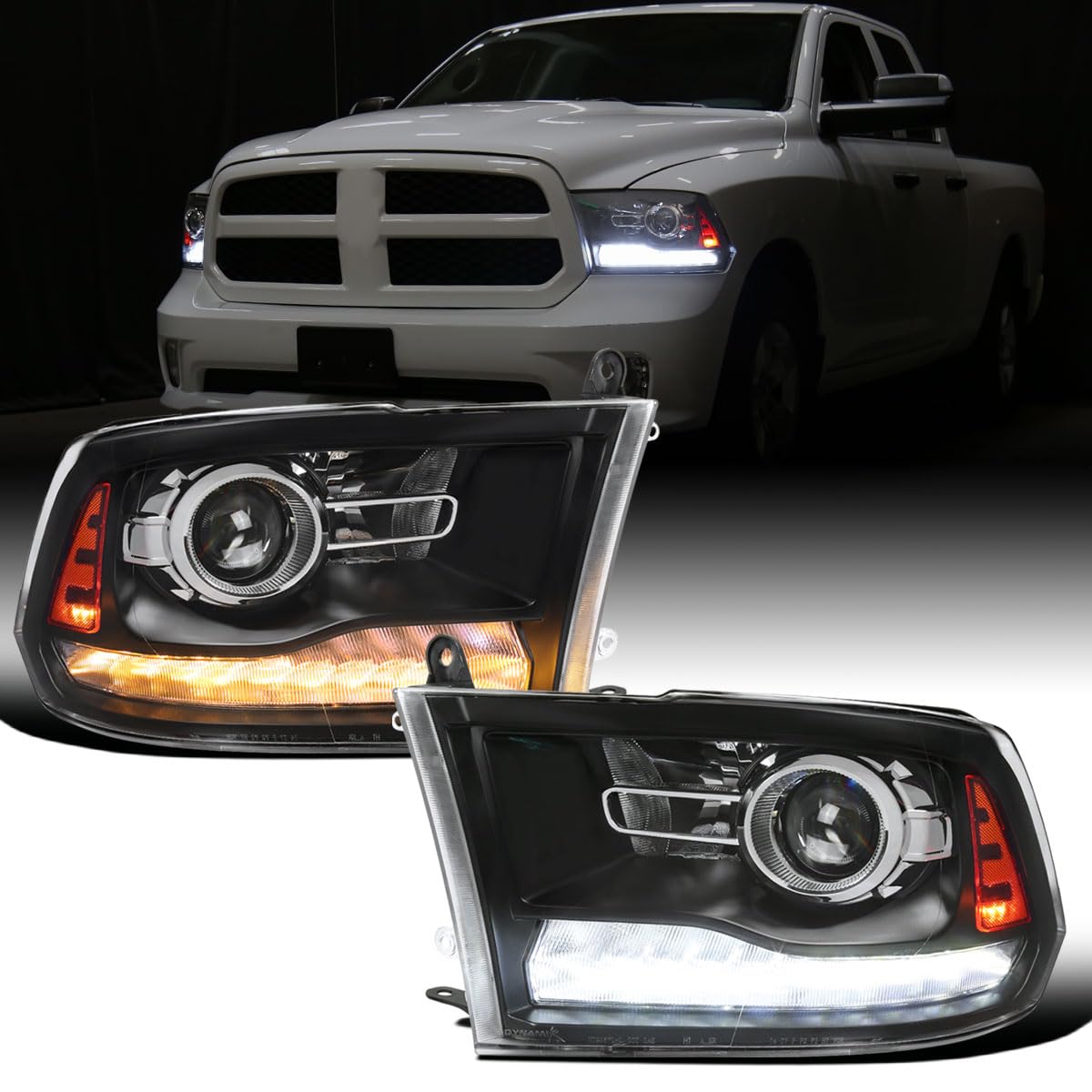 Ronnin - Fits 2009-2018 Ram 1500 2500 3500 2019-2024 Ram 1500 Classic Factory Dual Quad Upgraded Replacement LED Switchback Sequential Turn Signals