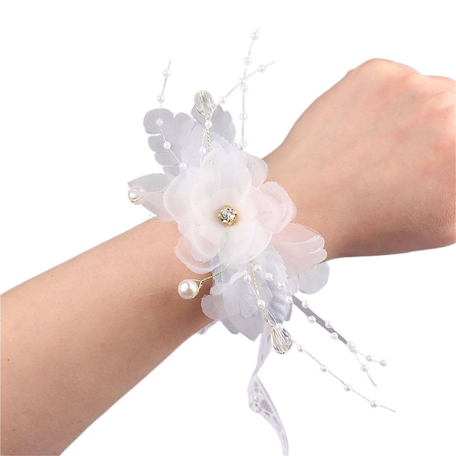4pc Hand Flower Bridal Prom Accessories Dancing Party Decor Bride Wrist Bridesmaid Flowers(Color17)