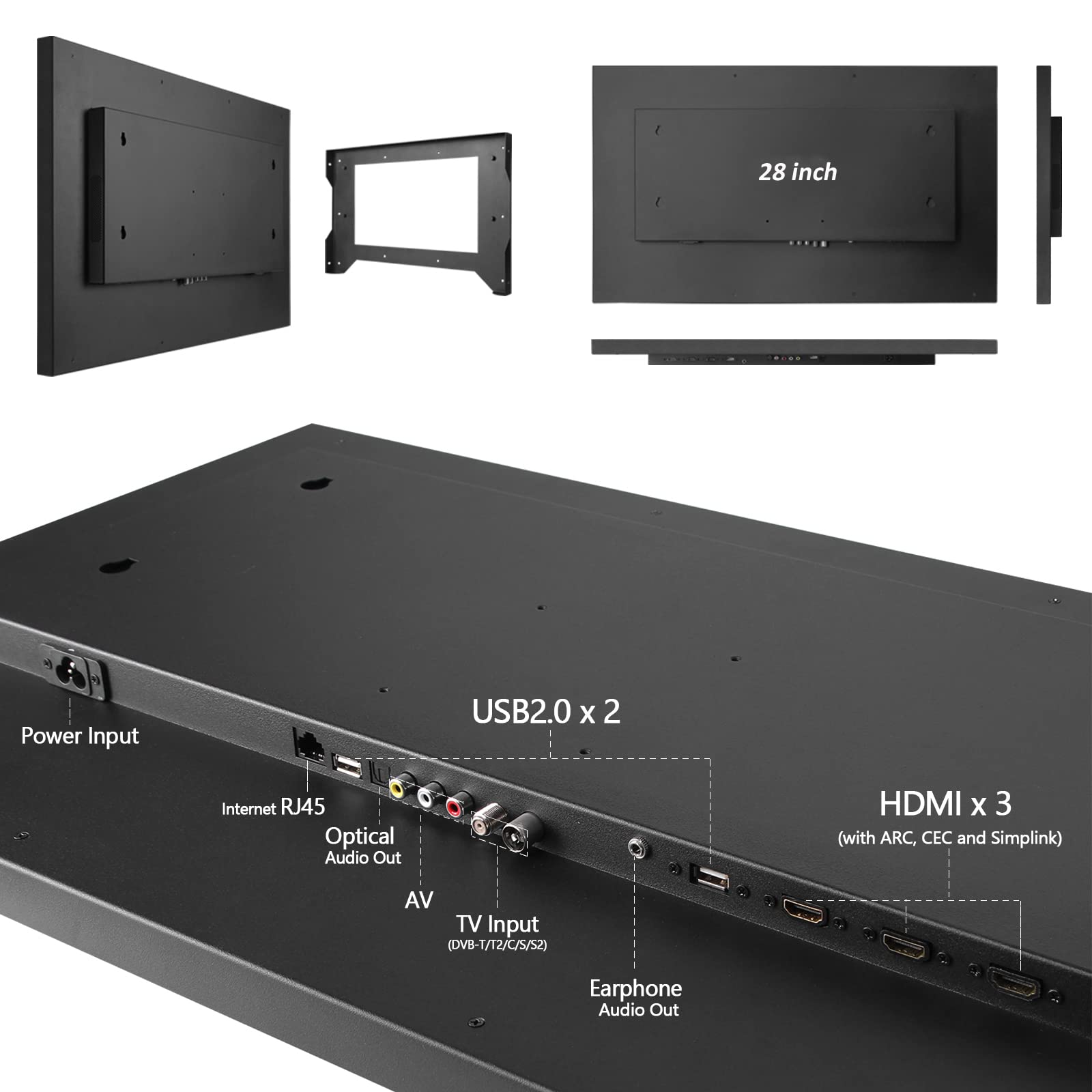 Soulaca 28-calowy telewizor Smart TV 4K UHD do łazienki,panel lustrzany, pilot Magic, wodoodporność IP65, oglądanie Netflix, HBO, PrimeVideo, wbudowana Alexa, głośniki, 280E027, model 2024