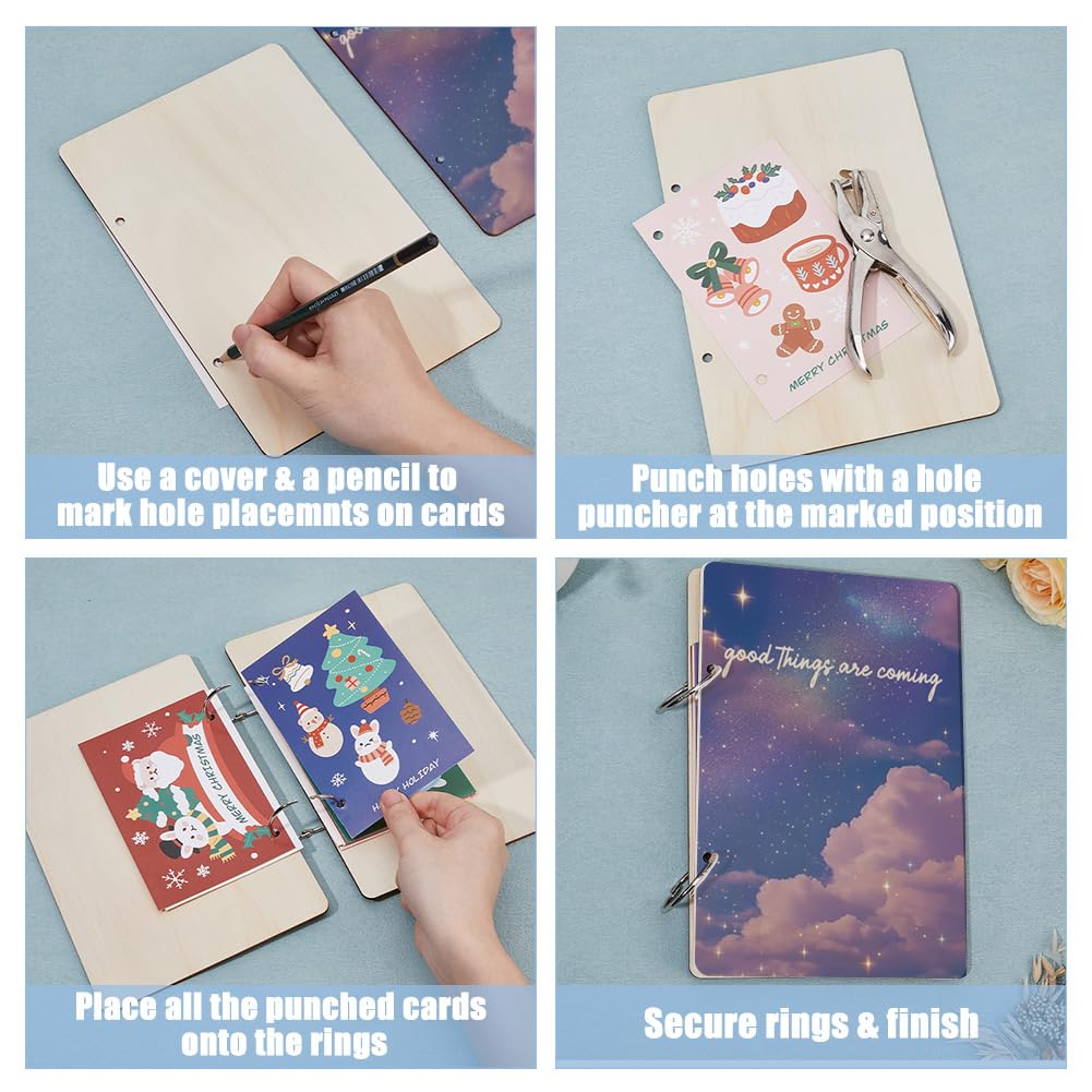 SUPERDANT Greeting Card Holder Planning Book Organizer Wooden Loose Leaf Binder Bloom Dreamy Cloud Photo Album 2-Rings Cover Planner Keeper Keepsake Gifts Good Things Are Coming Sign Cover Binder - Image 4
